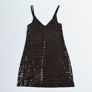 Sparkle Mini Dress Women XS Black Gold Geo Glam Sequin Cocktail Club Festival